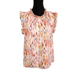 Roan + Ryan Women Orange Pink Beige Sleeveless Blouse M Boho